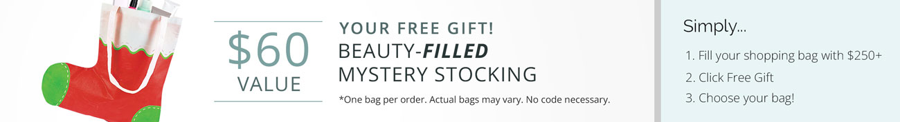 Free Beauty-Filled Mystery Bag with your next order! $60 Value