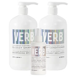 VERB Glossy Shampoo, Conditioner & Shine Spray Trio - Liter