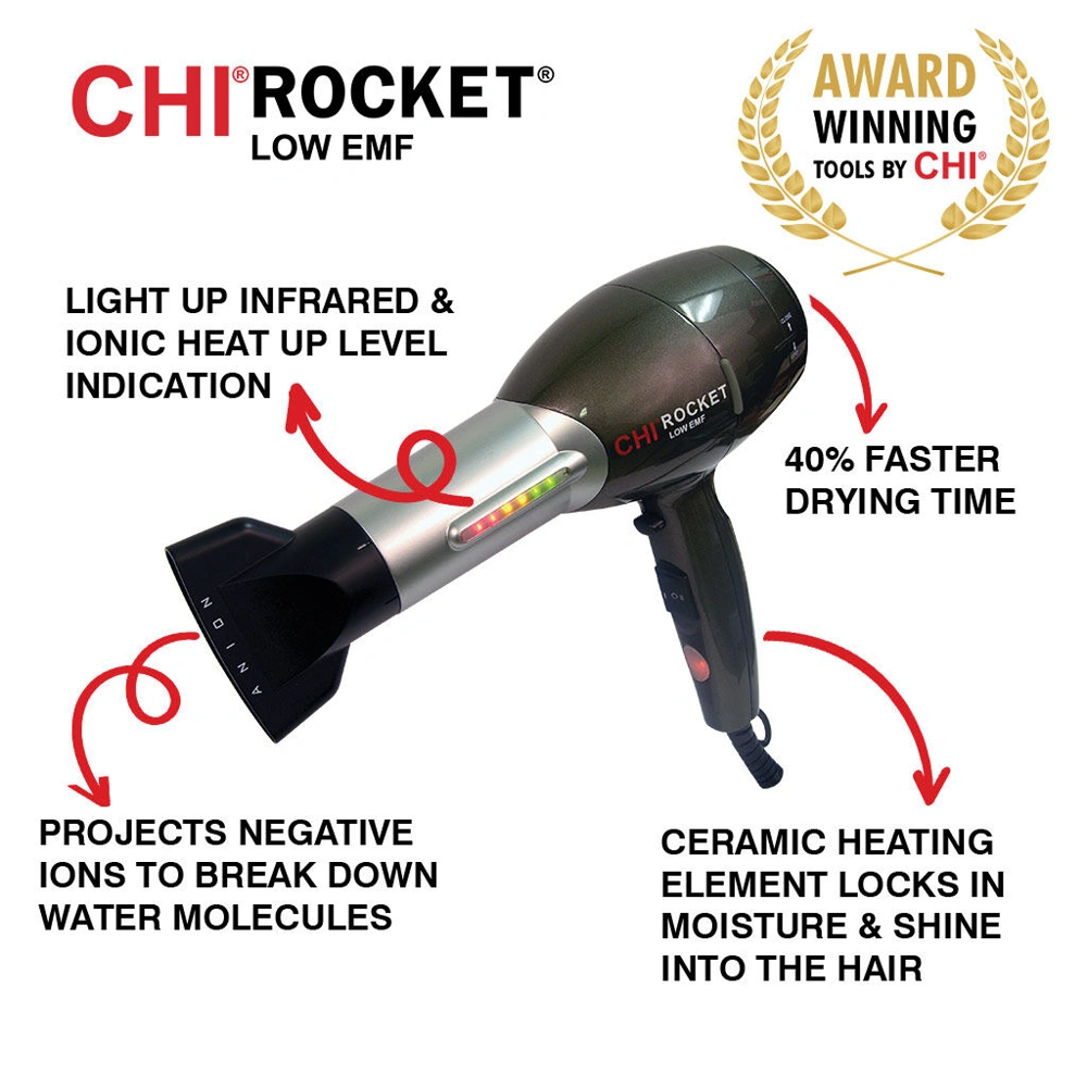 Chi Rocket Low EMF Blow Dryer Black - New - hotsell Open Box